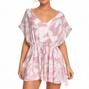 Poolside Paradiso Cover Up XL 2XL Pink White Boho Beach Viscose Tassel Resort